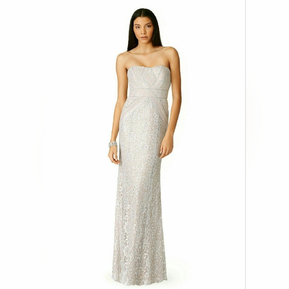 Badgley Mischka Silver Strapless Maxi Dress